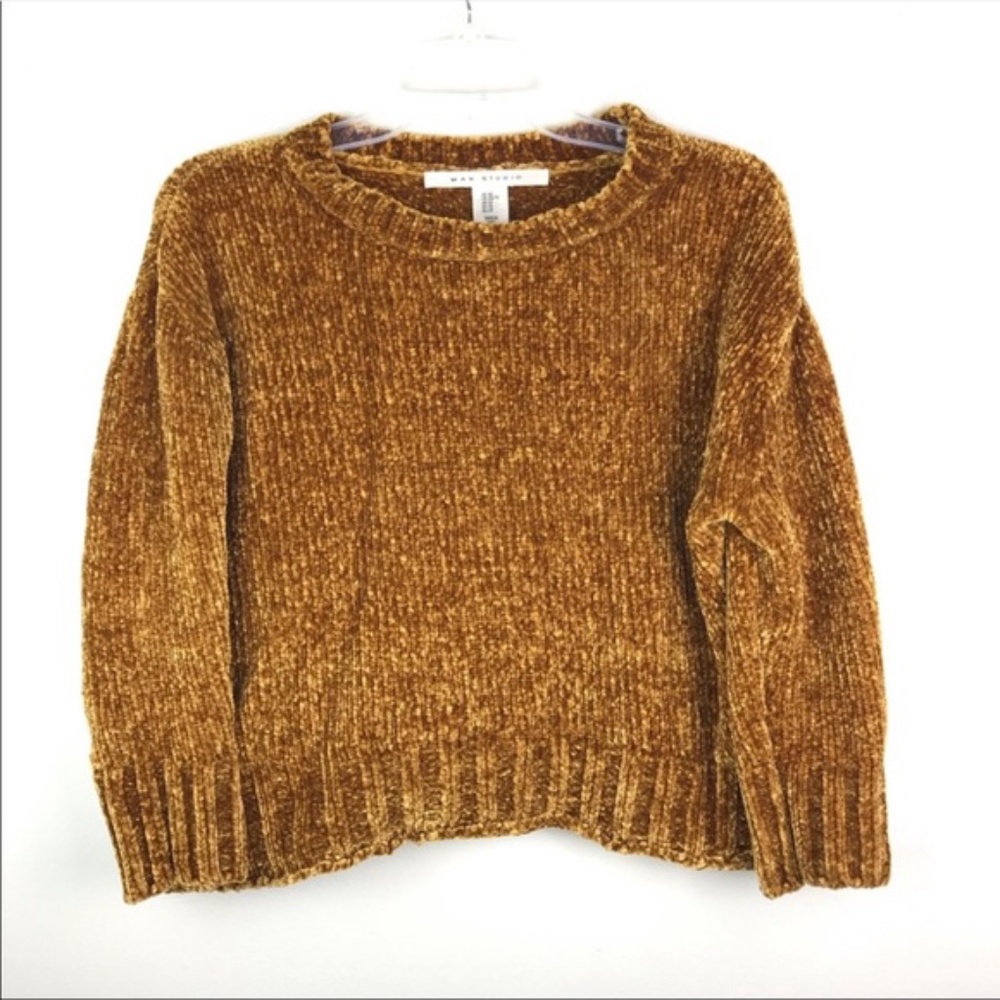 Max Studio | Mustard Gold Crop Oversized Sweater XS